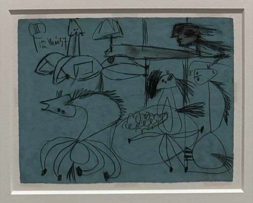 An early Picasso ink sketch, believed to be a study for Guernica, on view at the Museo Reina Sofía in Madrid